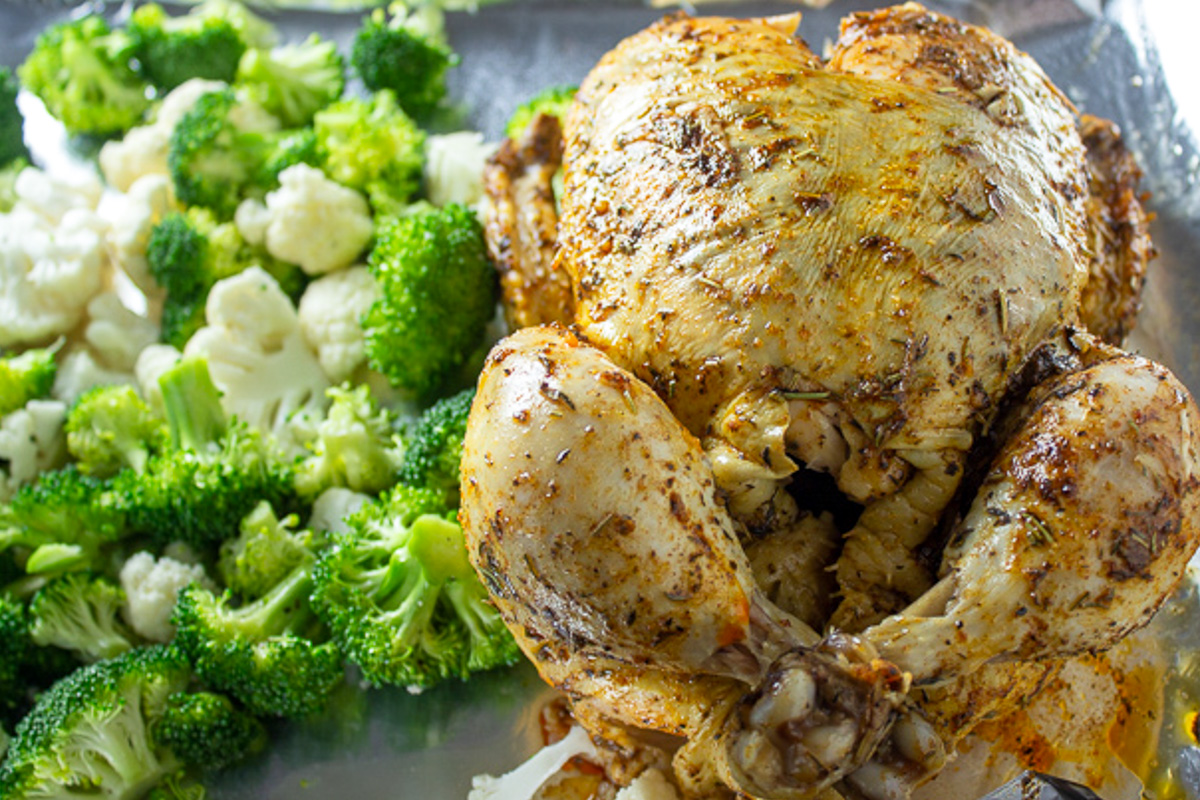 cooked chicken and broccoli on pan