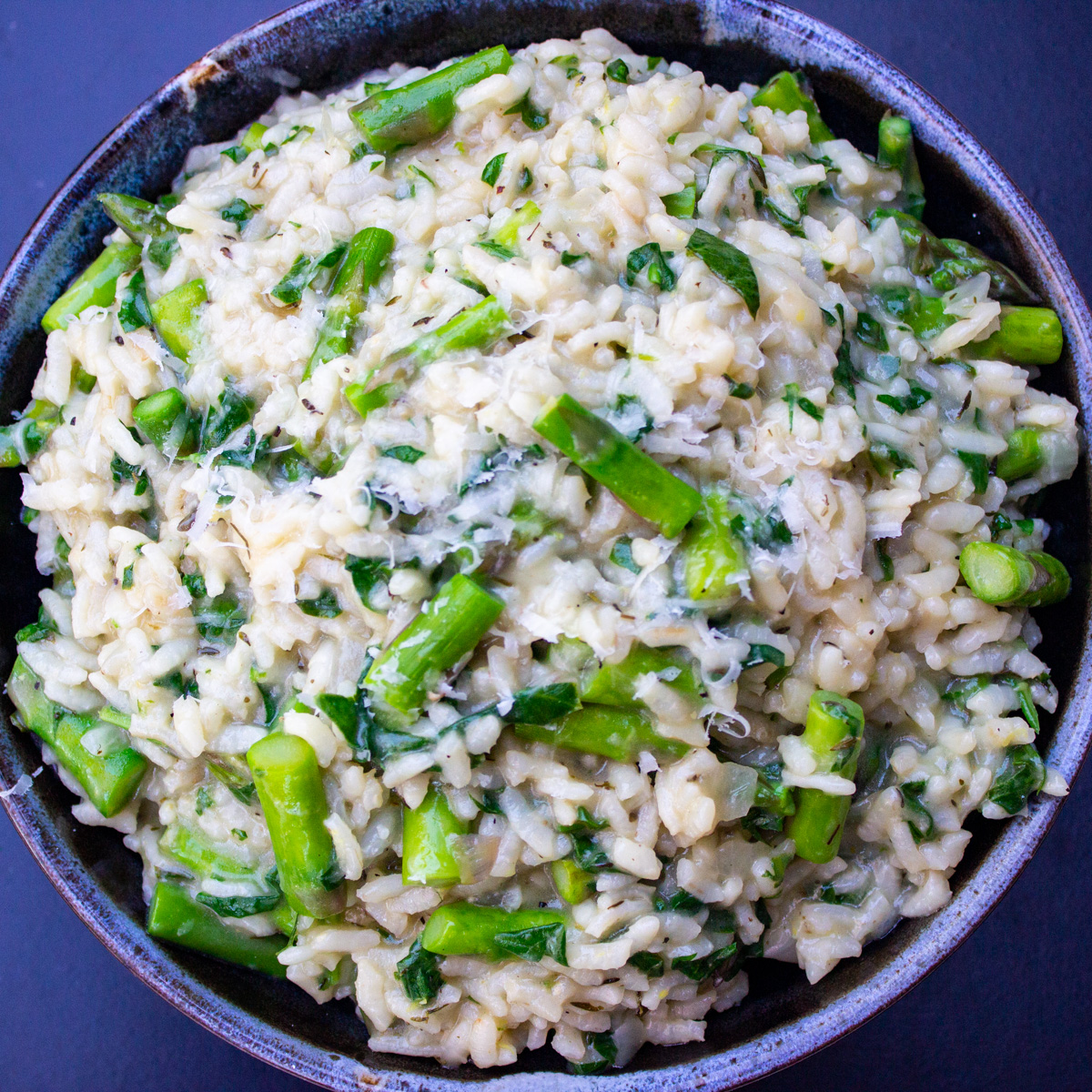 asparagus risotto in serving bowl