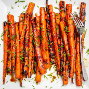 grilled balsamic glazed carrots on plate