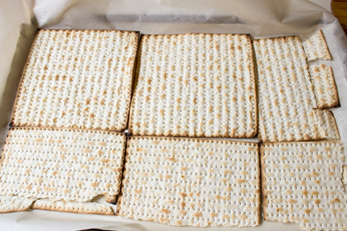 matzo lined in a pan