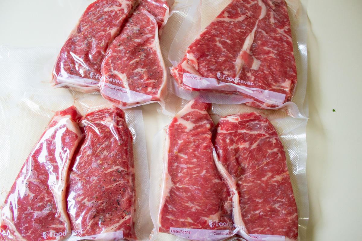 vacuum sealed ny striploin steaks