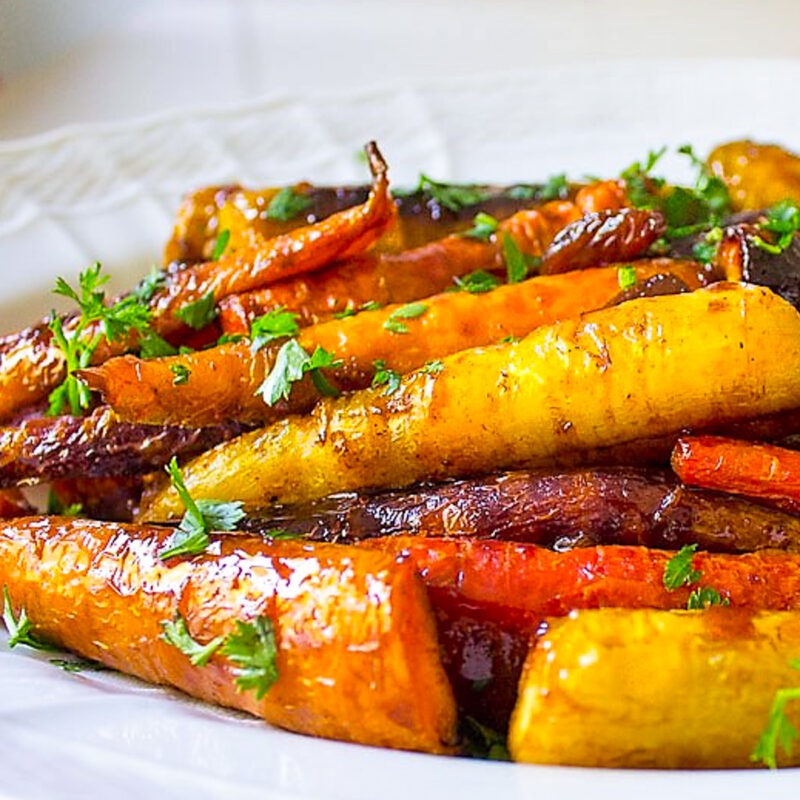 roasted glazed carrots tzimmes on plate