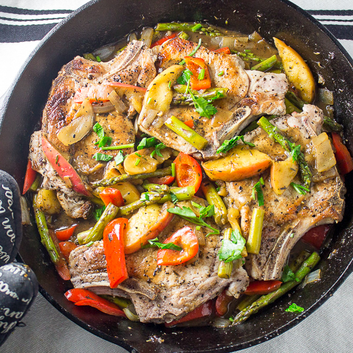 Cast Iron Skillet Pork Chops (with Veggies and Apples)
