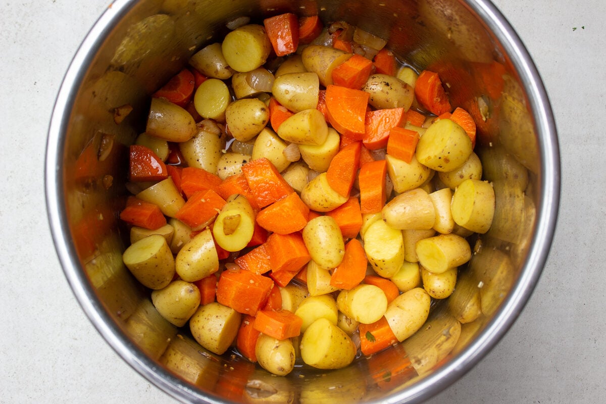 carrots, potatoes, onions, broth in instant pot