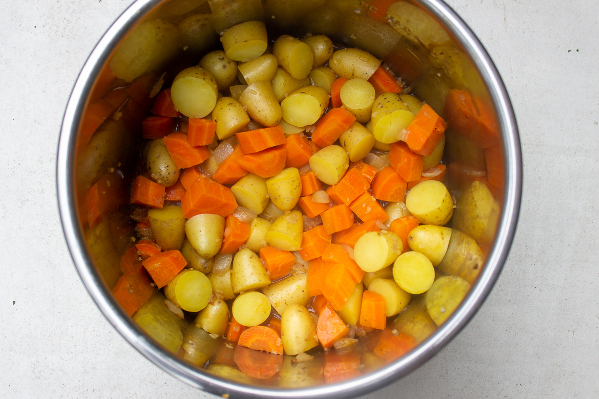 pressure cooked potatoes and carrots in instant pot