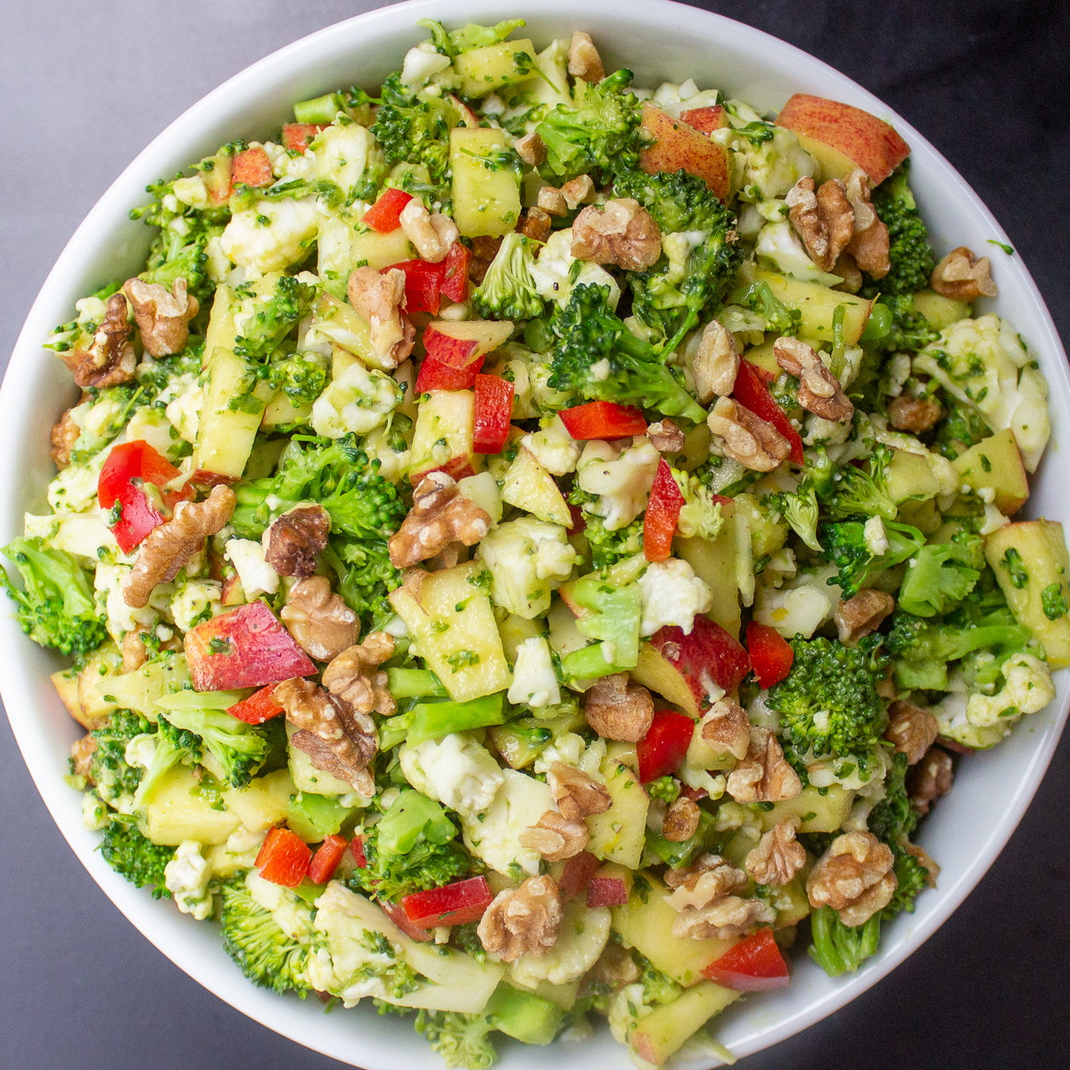 Broccoli and Cauliflower Salad with Avocado Dressing