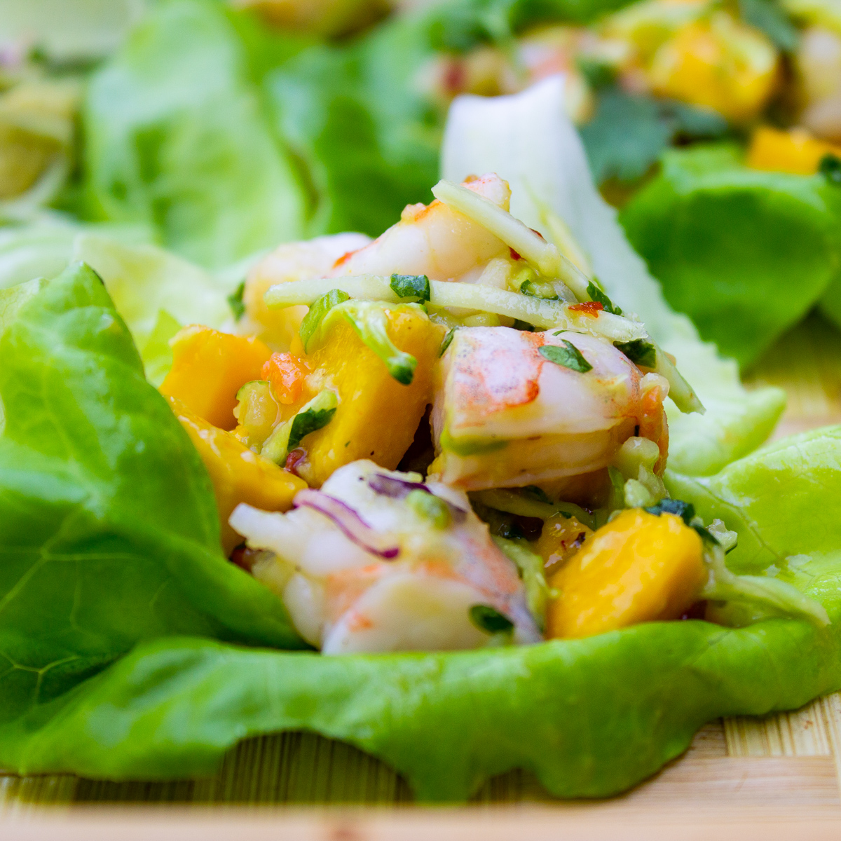 single shrimp lettuce wrap on tray