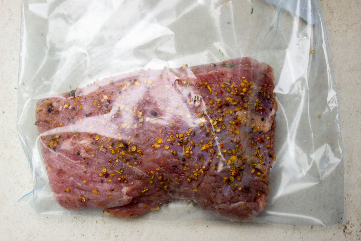 raw corned beef in sous vide bag