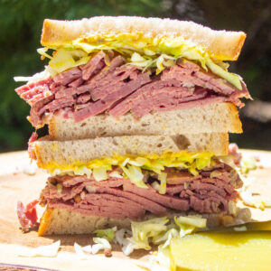 stacked corned beef sandwich