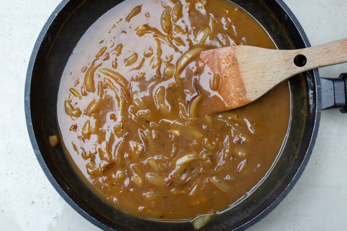 onion gravy in skillet