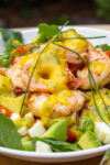 salad with shrimp and mango dressing on top