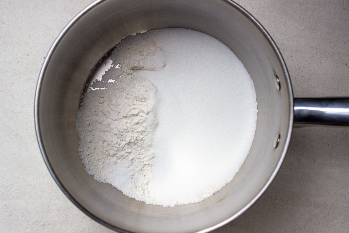 flour, sugar, salt in pot