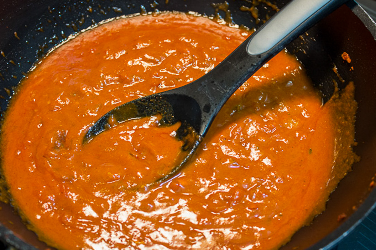 paprikash sauce in skillet without sour cream added