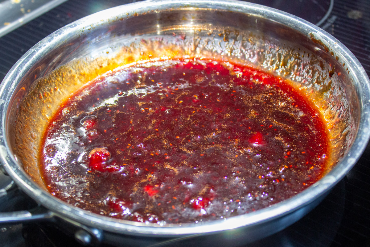 raspberry balsamic sauce in sauce pan