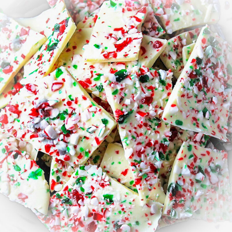 white bark pieces with peppermint sprinkles
