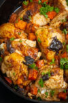 roasted chicken and veggies in a skillet