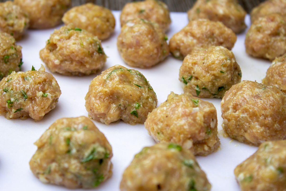 meatballs formed on cutting board