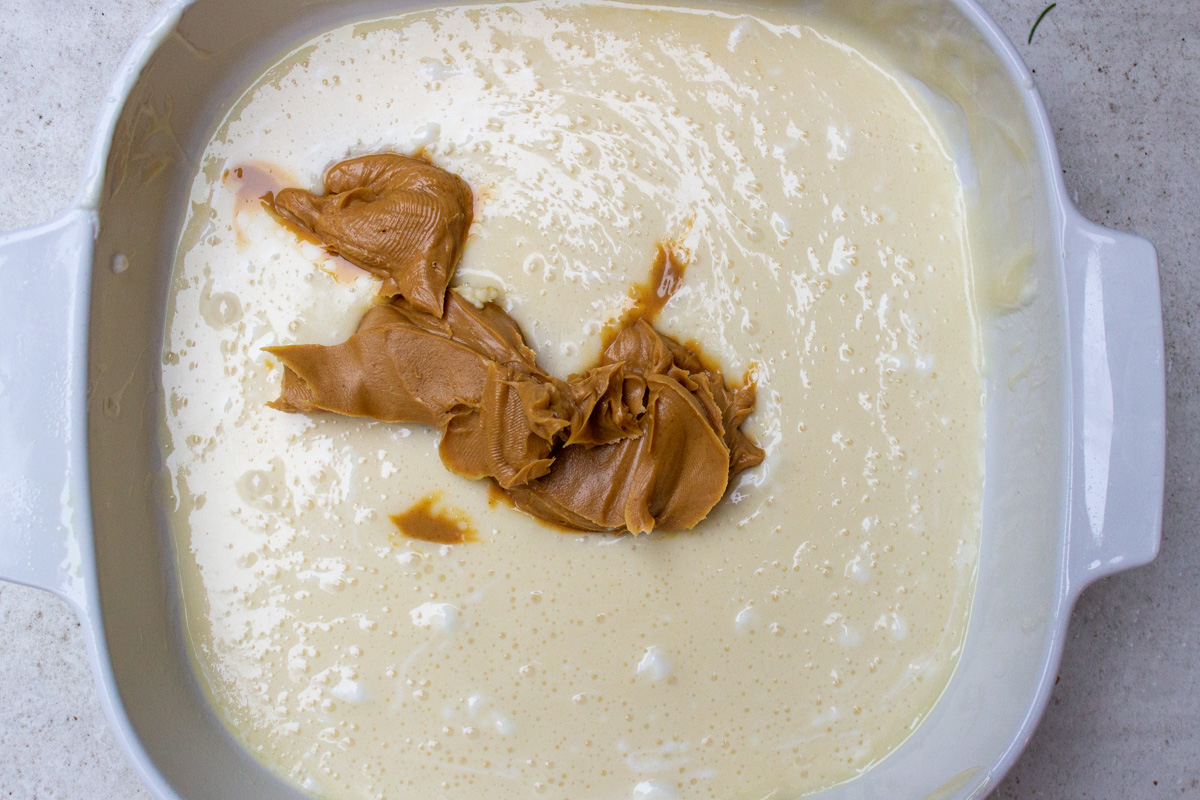 peanut butter added to marshmallow butter mixture