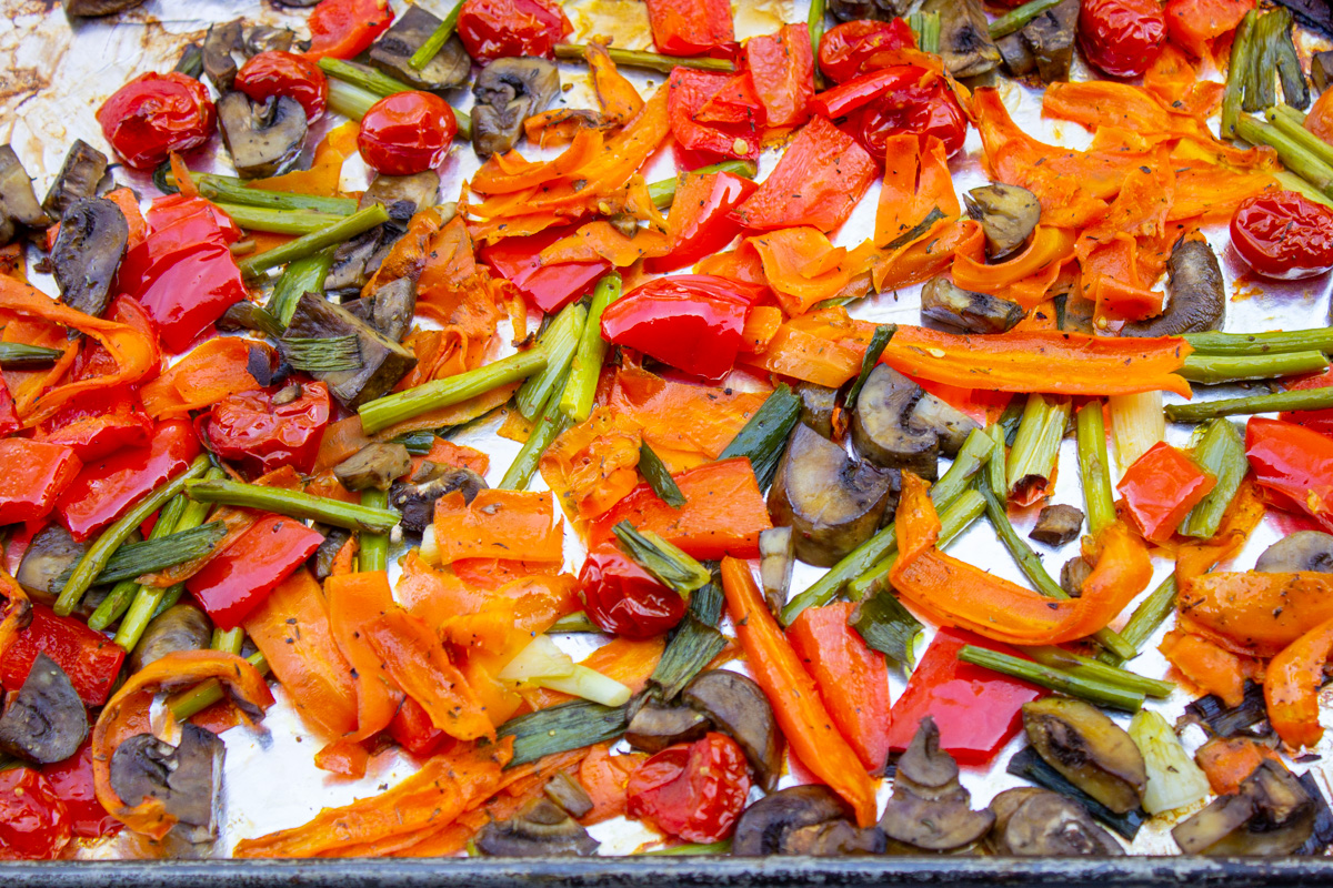 roasted vegetables in sheet pan