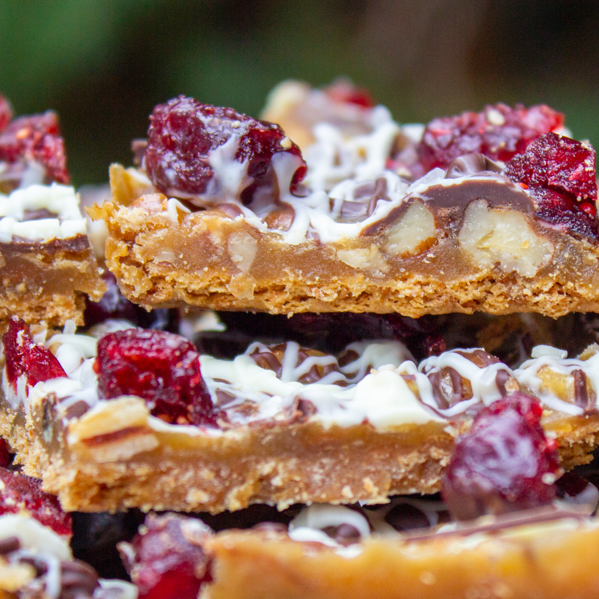 toffee bars stacked on plate