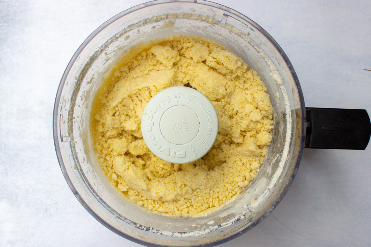 processed dough in food processor bowl
