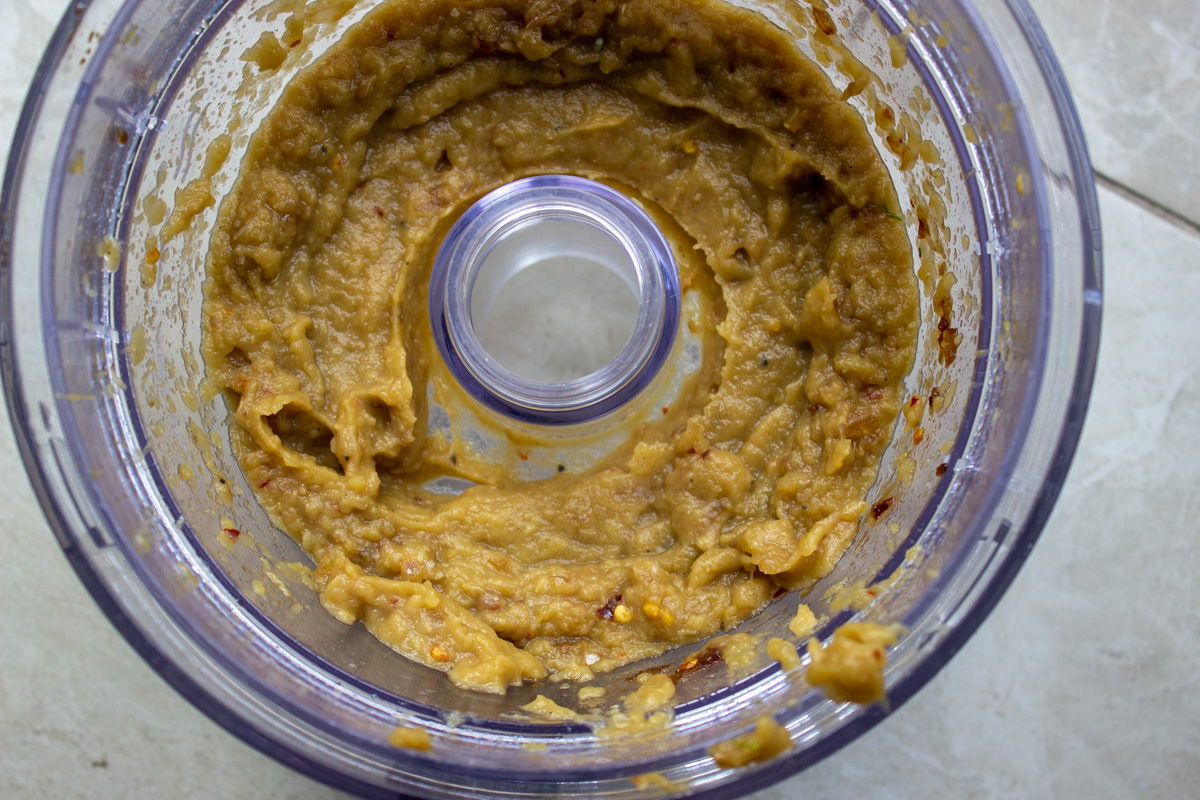 eggplant dip in food processor bowl