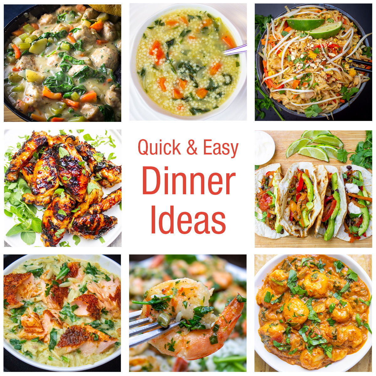 collage of quick and easy dinner recipes