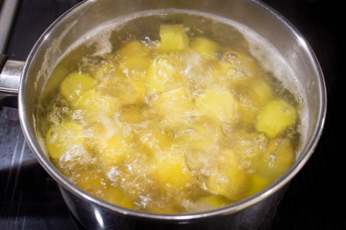 potatoes boiling in pot
