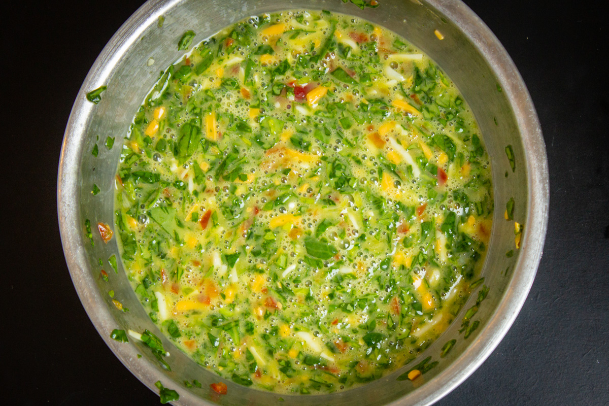 veggie egg mixture in bowl