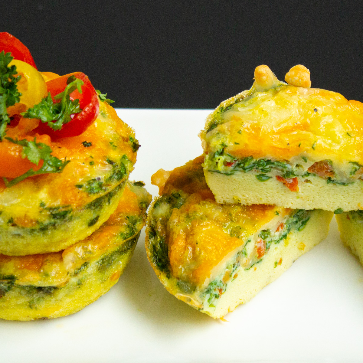 veggie egg muffins stacked on plate