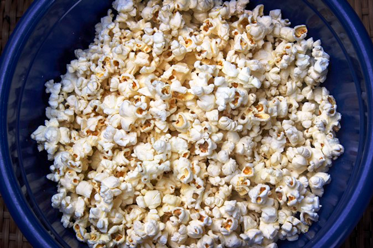 plain popcorn in large bowl.