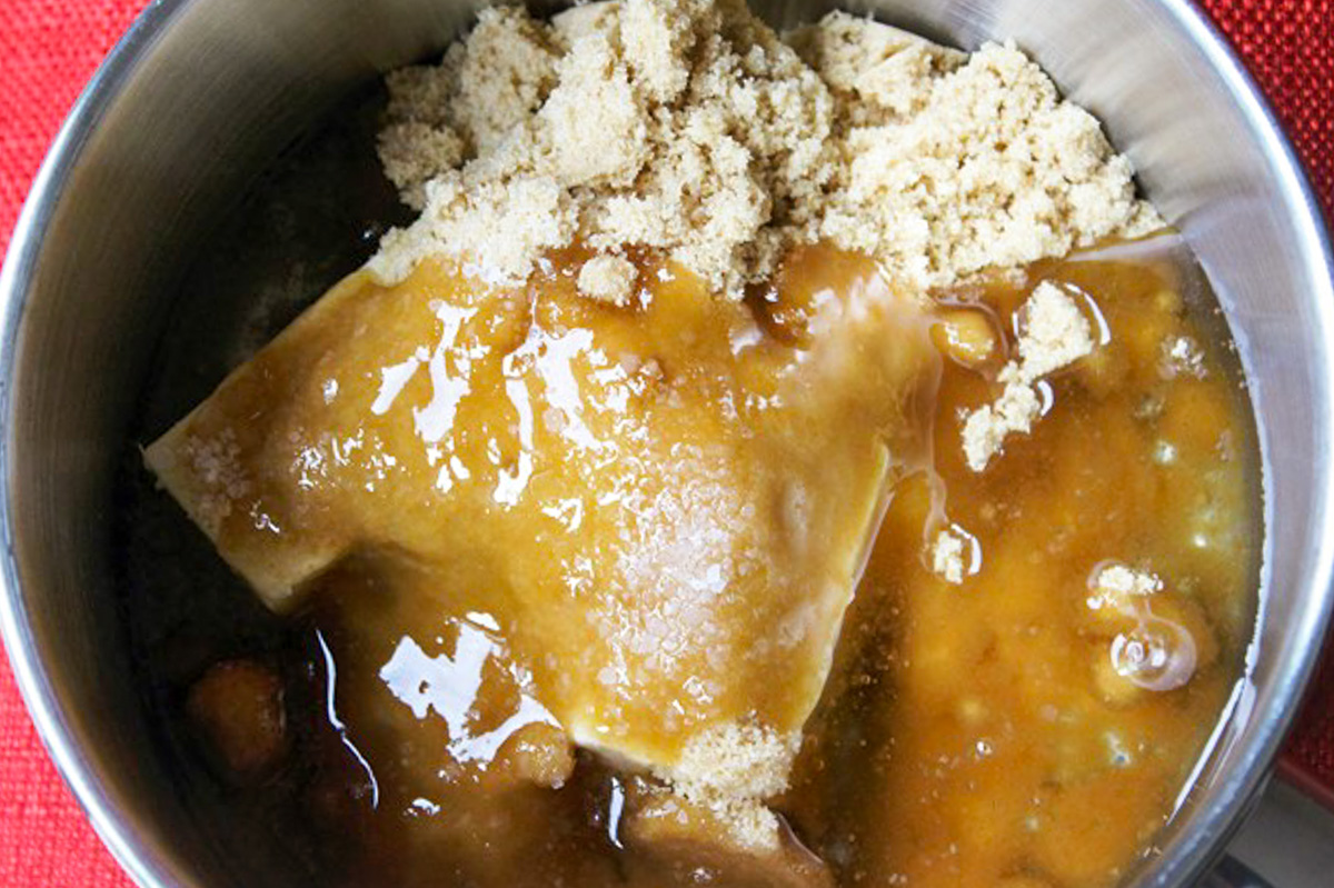 butter, brown sugar and salt in pot.