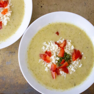 2 bowls of broccoli and cauliflower soup