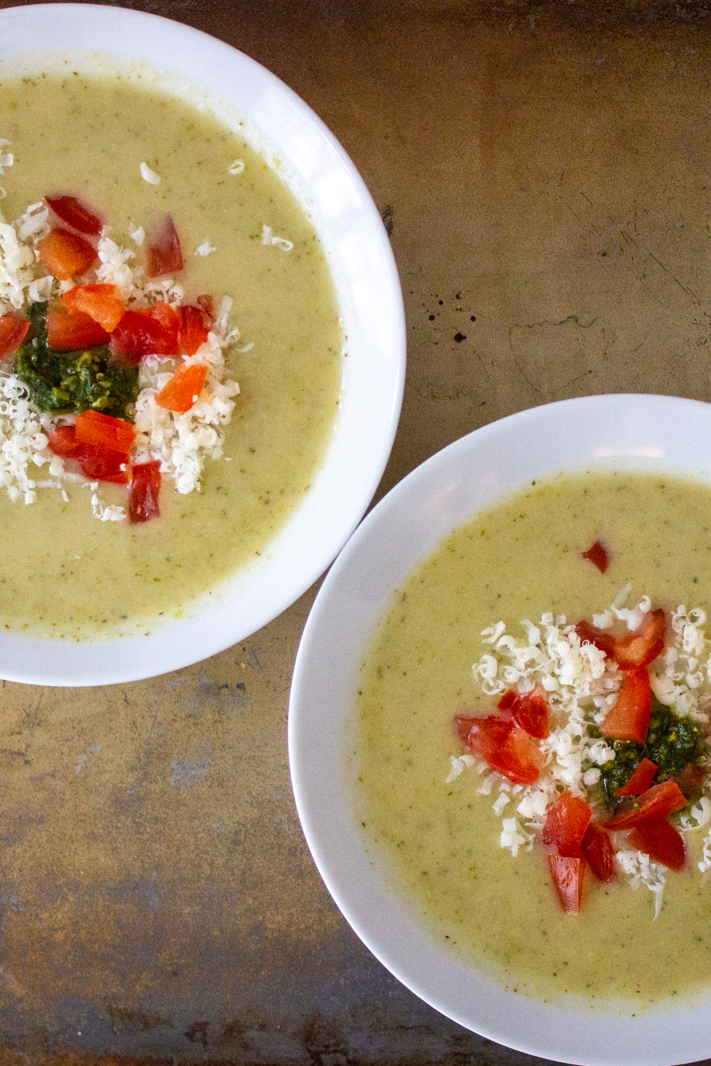 2 bowls of broccoli and cauliflower soup