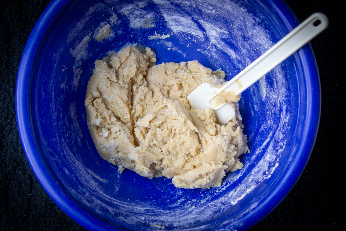 cookie dough in mixing bowl.