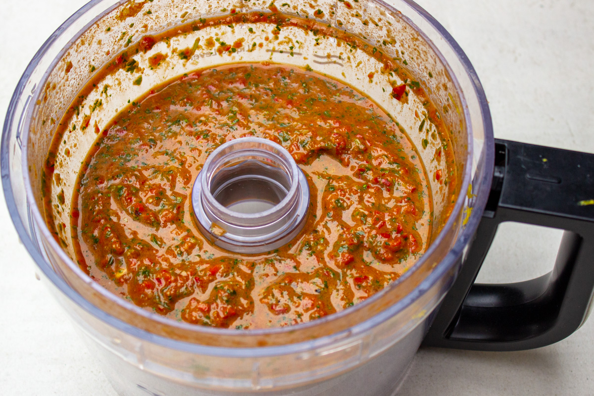 peri peri sauce in food processor bowl.