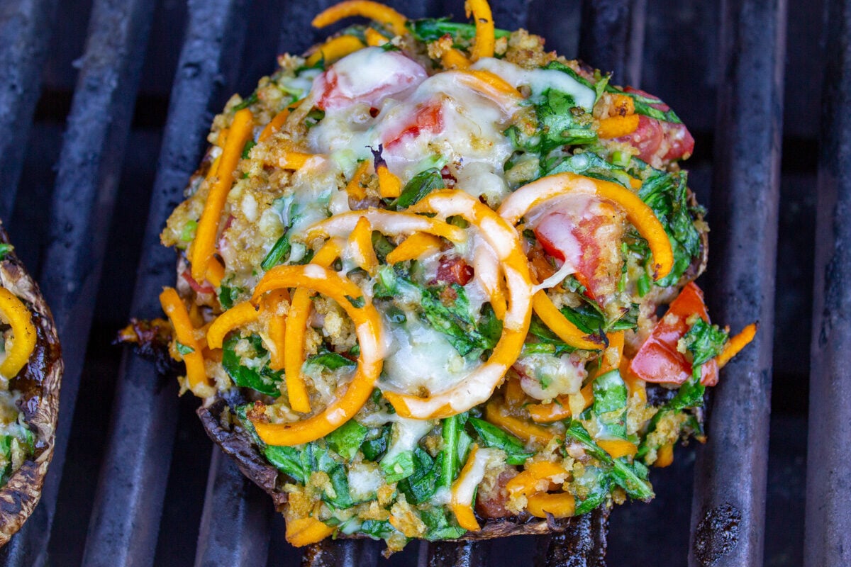 one mushroom cap cooking on grill.