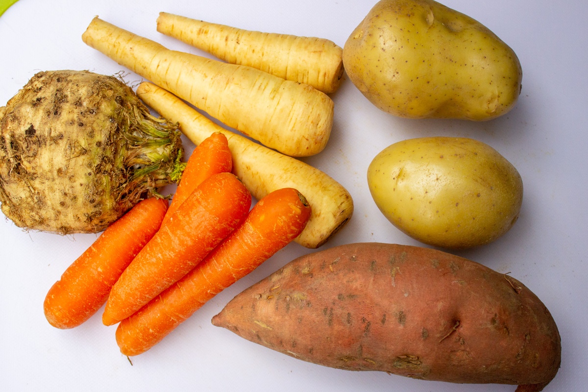 parsnips, white potato, sweet potato, carrots, celeriac.