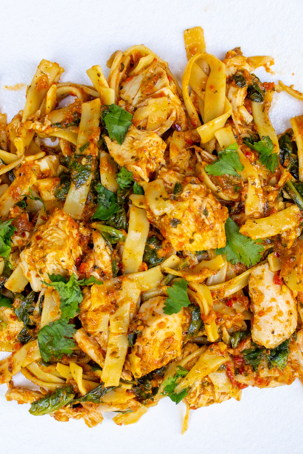 spicy chicken pasta on plate.