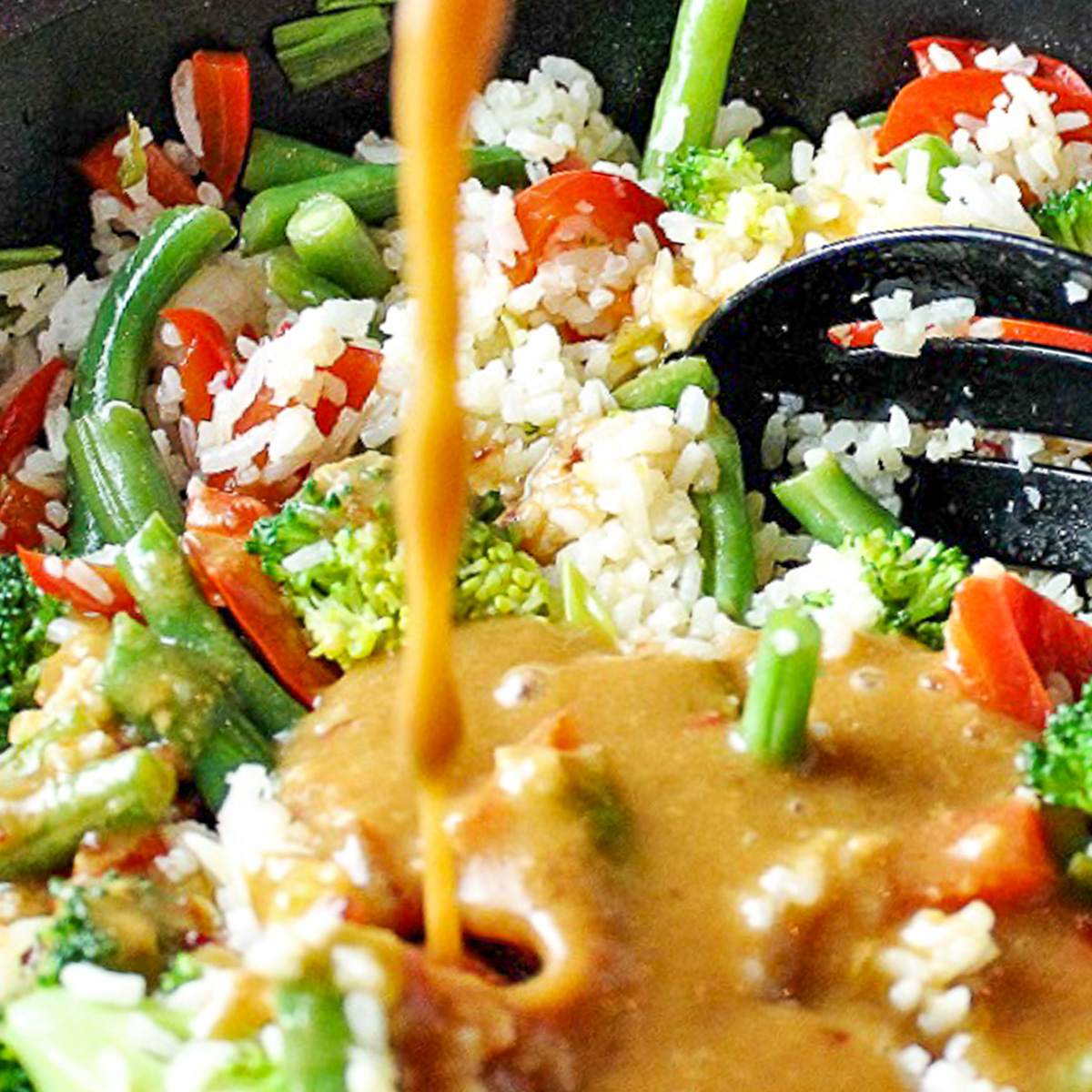 Vegetable Rice with Spicy Peanut Sauce