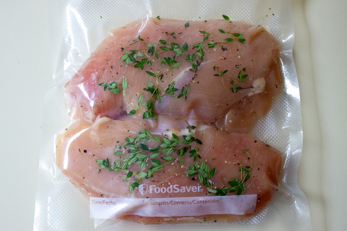 2 chicken breasts sealed in sous vide bag.