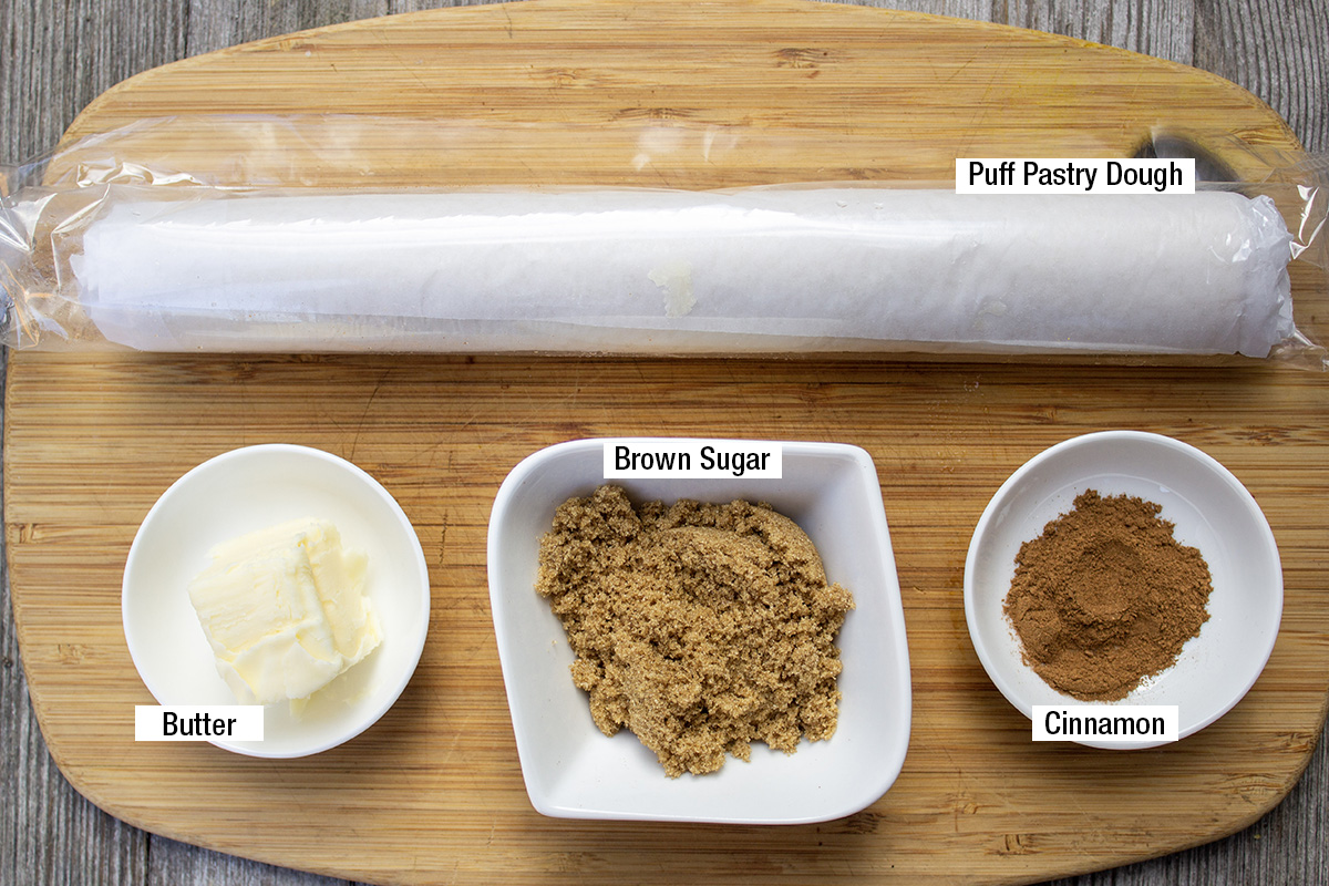 puff pastry dough, butter, brown sugar, cinnamon.