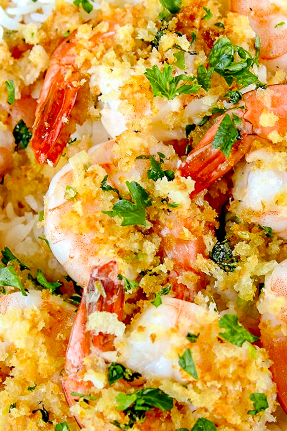 panko shrimp with lemon garlic and parsley over rice.