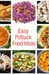 collage of easy potluck food ideas.