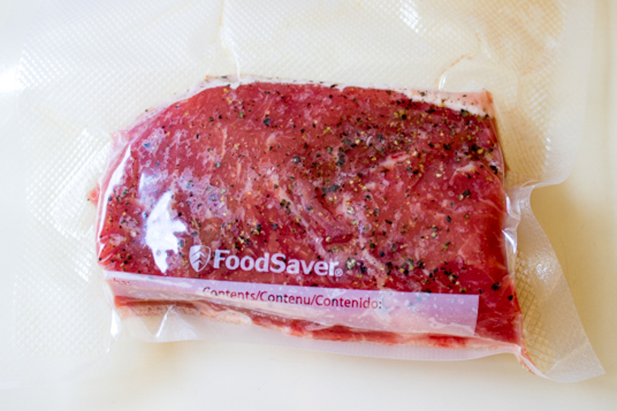 steak sealed in sous vide bag.