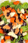 sweet potato and quinoa salad with nuts, cheese, beets.
