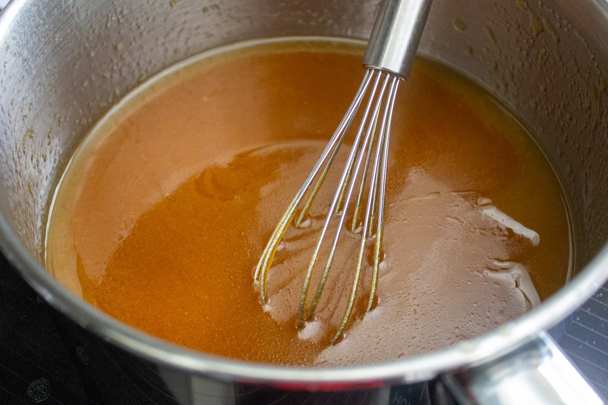 melted butter and brown sugar mixture in pot.