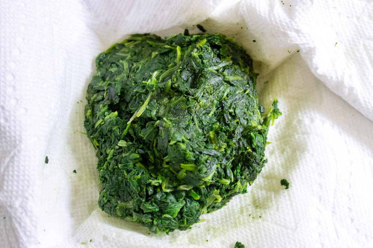 thawed spinach in paper towels to squeeze out moisture.