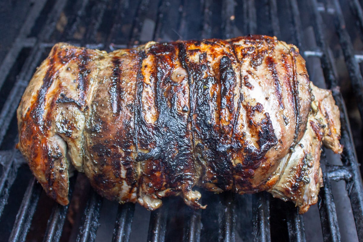 sous vide lamb on grill showing dark crust.