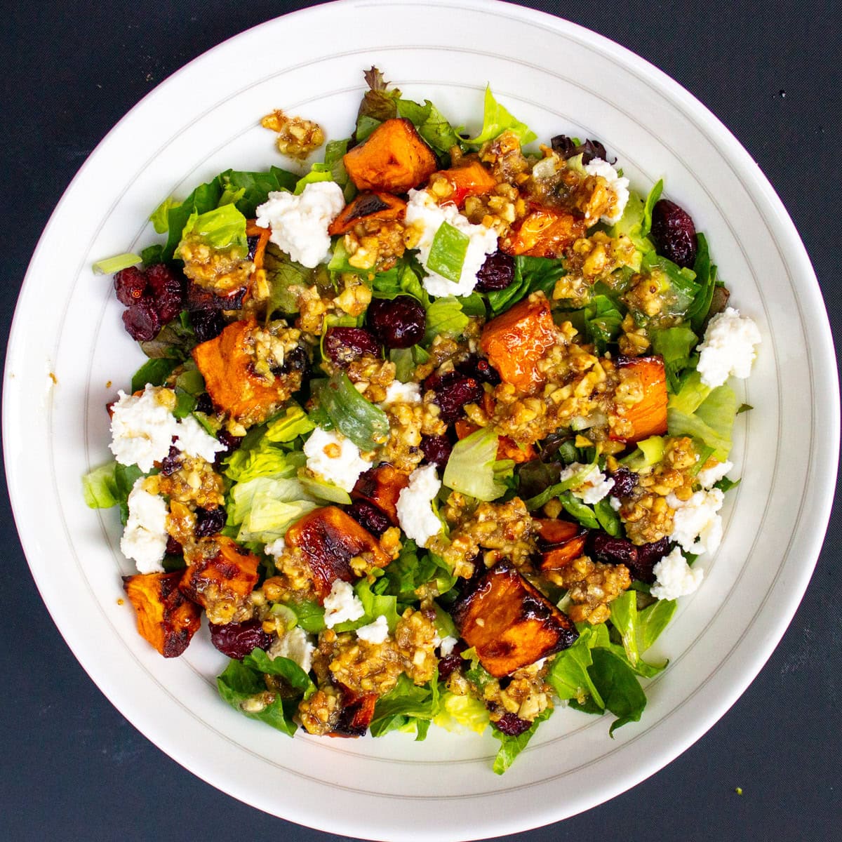 Thanksgiving chopped salad in bowl.